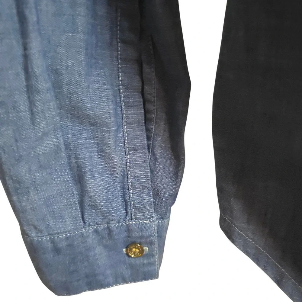 Tory Burch Chambray Button Front Shirt Women's 6 Polished Boho‎ Gold Buttons